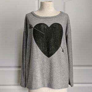 Chaser Pullover Heart Print Long Sleeve Scoop Neck Lounge Heather Grey M NWT